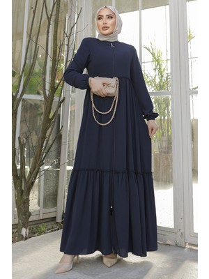 inStyle Büzgü Detay Fermuarlı Lacivert Ferace