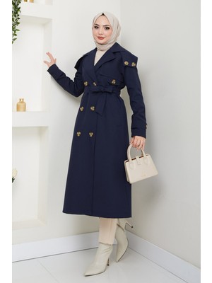 inStyle Omuzları Apolet Detaylı Astarlı Lacivert Trençkot