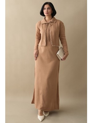 inStyle Incili Bolerolu Camel Triko Takım