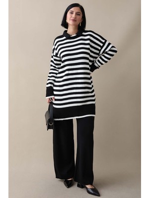 inStyle Gömlek Yaka Şeritli Siyah Triko Takım