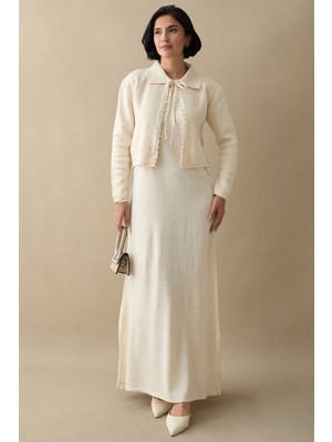 inStyle Incili Bolerolu Bej Triko Takım