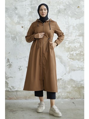 inStyle Layisa Çizgili Desenli Beli Büzgü Trenç - Kahve