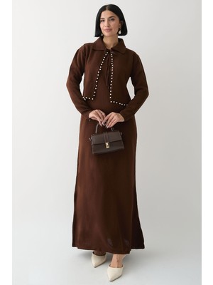 inStyle Incili Bolerolu Acı Kahve Triko Takım