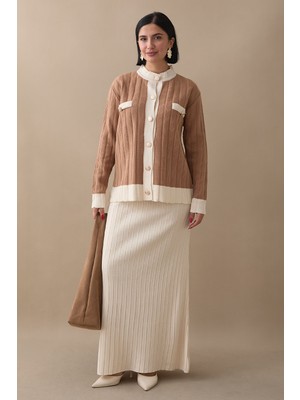 inStyle Etekli Hırkalı Camel Triko Takım