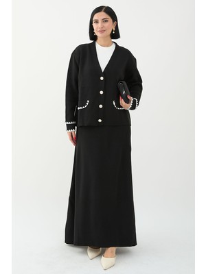 inStyle Dikiş Detay Etekli Siyah Triko Takım