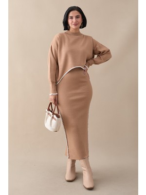 inStyle Boydan Biyeli Ikili Camel Triko Takım