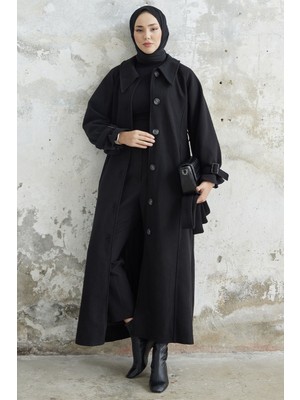 inStyle Blair Yakalı Kuşaklı Kaşe Kaban - Siyah