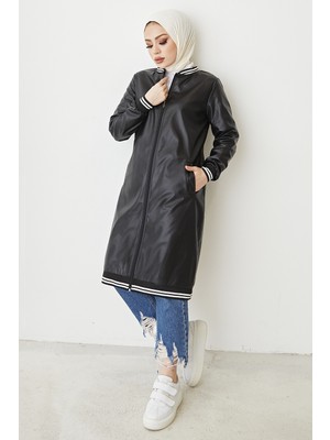 inStyle Fermuarlı Kolej Deri Siyah Kap