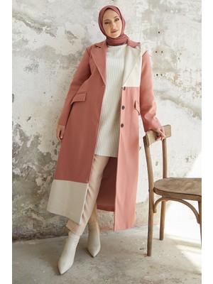 inStyle Ferisa Çift Renk Astarlı Kaşe Kaban - Pudra