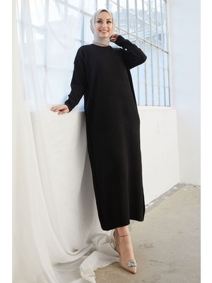 inStyle Arissa Balıkçı Yaka Uzun Triko Elbise - Siyah