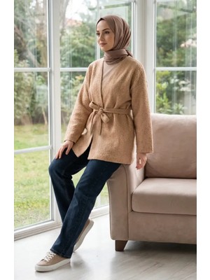 Buklet Kumaş Bağlamalı Kışlık Kap 2235-04 Sütlü Kahve