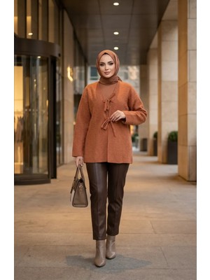 Buklet Kumaş Bağlamalı Kışlık Kap 2234-02 Kiremit