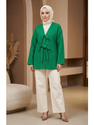 Buklet Kumaş Bağlamalı Kışlık Kap 2234-06 Yeşil
