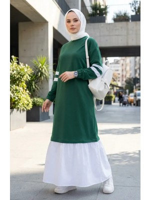 Garnili Sportif Tesettür Elbise 71079-02 Yeşil