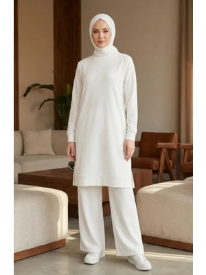 Sefa Merve Yırtmaç Detaylı Eşofman Takım 3083-25 Beyaz