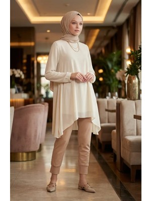Sefa Merve Beli Lastikli Pantolon 71125-04 Bej