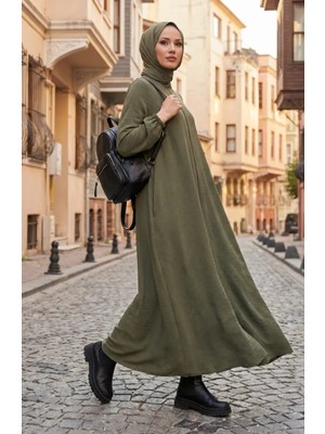 Aerobin Kumaş Kolu Lastikli Fermuarlı Mevlana Ferace 4140-06 Haki Yeşil