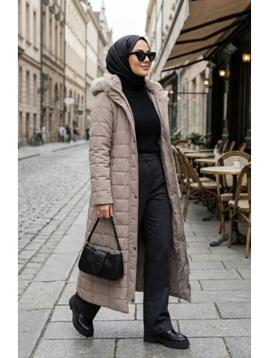 Büyük Beden Kapüşonlu Nova Mont 6320-03 Vizon