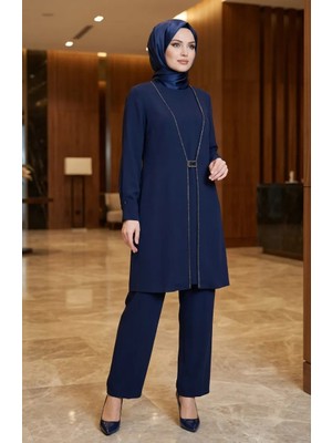 Taş Detaylı Tesettür Ikili Takım 6301-02 Lacivert