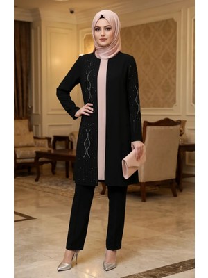 Taş Işlemeli Tesettür Ikili Takım 6304-01 Siyah