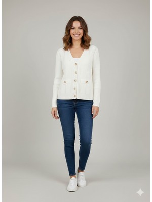 On Triko Düğme Detaylı Hırka 70912