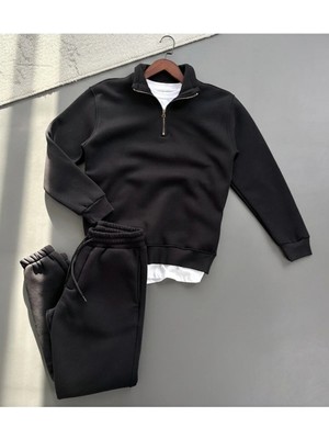 Insane Minds Oversize 3 Iplik Yarım Fermuarlı Kalın Polarlı Alt Üst Takım, 2'li Set