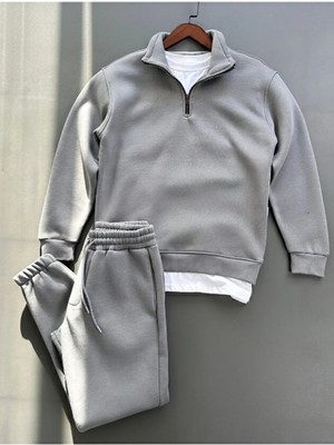 Insane Minds Oversize 3 Iplik Yarım Fermuarlı Kalın Polarlı Alt Üst Takım, 2'li Set