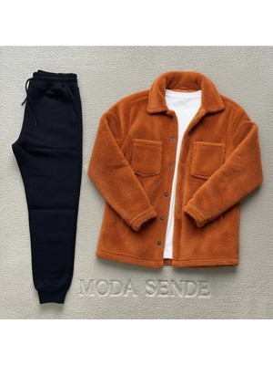 Insane Minds Erkek Cep Detaylı Pelüş Gömlek ve Eşofman Kombini Alt Üst