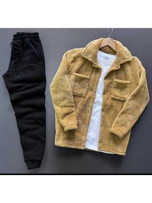 Insane Minds Erkek Cep Detaylı Pelüş Gömlek ve Eşofman Kombini Alt Üst