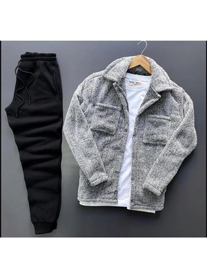 Insane Minds Peluş Gri Gömlek-Siyah Alt Eşofman Altı.