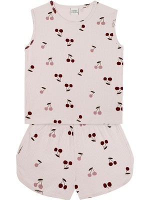 Antebies Organik Gots Sertifikalı Pembe Kiraz Masalı Desenli Kolsuz Bluz  Şortlu Kız Çocuk Pijama Takımı