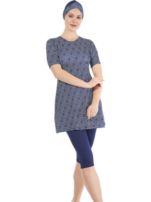 Estiva Yarı Kapalı Kısa Kollu Fermuarlı Etekli Taytlı Mayo