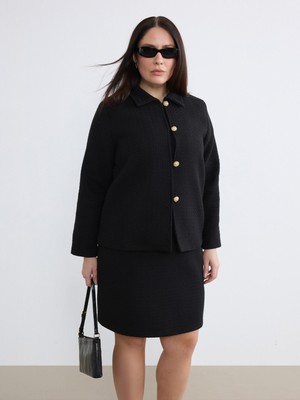 Soulife Büyük Beden Beli Fermuarlı Mini Tüvit Etek