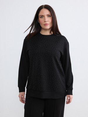 Soulife Büyük Beden Bisiklet Yaka Taşlı Kadın Sweatshirt