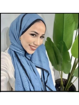 Modakaşmir Aminenesil Biyeli Müslin Şal Mavi Renk