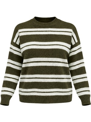 Retrobird Çizgili Triko Kazak Kadın Haki