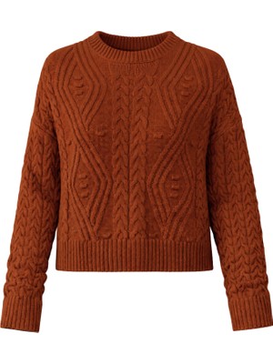 Retrobird Kabartma Desenli Triko Kazak Kadın Kiremit