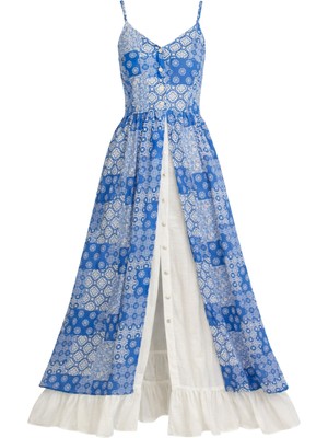 Retrobird Tasarım Viktorya Dönemi Countryside Elbise Kadın Bodrum Mavisi