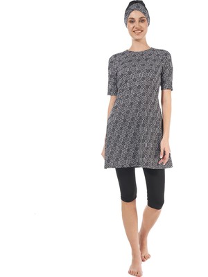 Estiva Yarı Kapalı Kısa Kollu Fermuarlı Etekli Taytlı Mayo