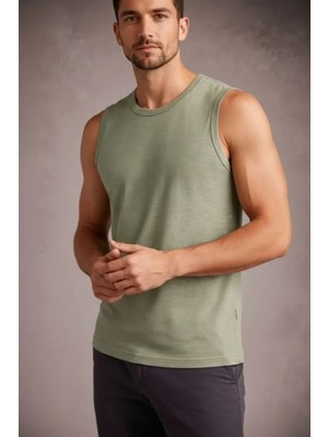Erkek Flamlı Kumaş Sıfır Kolsuz Atlet Basic Spor Üst, Günlük ve Fitness Kullanımına Uygun - Mint Yeşili