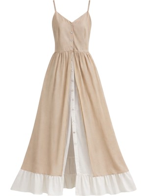 Retrobird Tasarım Viktorya Dönemi Countryside Elbise Kadın Krem