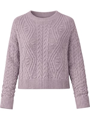 Retrobird Kabartma Desenli Triko Kazak Kadın Lila