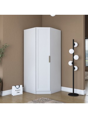 Rani BA205 Köşe Modül Gardırop Membran Kapaklı 6 Raflı Askılı Elbise Dolabı Tamamlayıcı Köşe Ünitesi Beyaz