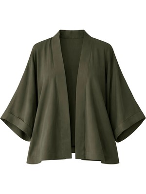 Retrobird Tasarım Boho Mini Kimono Haki