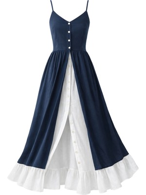 Retrobird Tasarım Viktorya Dönemi Countryside Elbise Kadın Lacivert