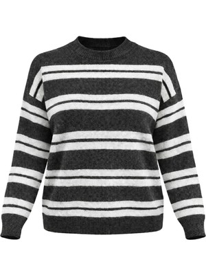 Retrobird Çizgili Triko Kazak Kadın Füme