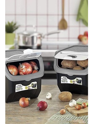 Feyza Design 12L Saklama Kutusu Seti, Siyah-Gri, Soğan ve Patates Saklama Için Ideal