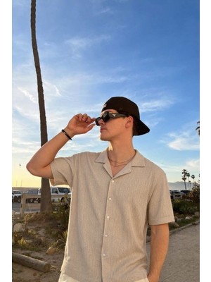 Damga Erkek Basic Polo Yaka Krem Yazlık Keten Gömlek