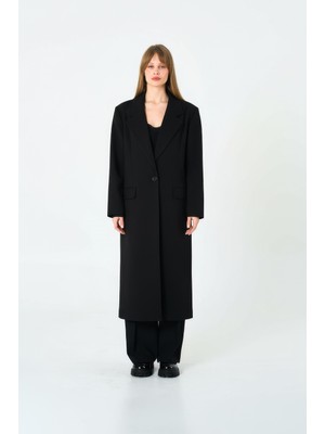 Thalure Kadın Siyah Oversize Uzun Ceket