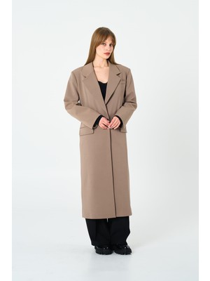 Thalure Kadın Bej Oversize Uzun Ceket